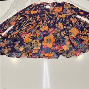 Free People Floral Mini Dress - Navy and Orange Sheer With Slip NWT